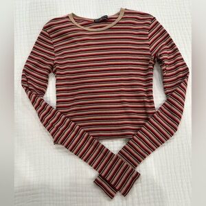 Brandy Melville Red and Black Striped Long Sleeve Tee